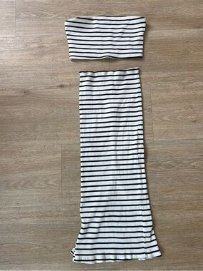 Bobbi Rocco Striped Black & White Tube Top and Midi Skirt Set M
